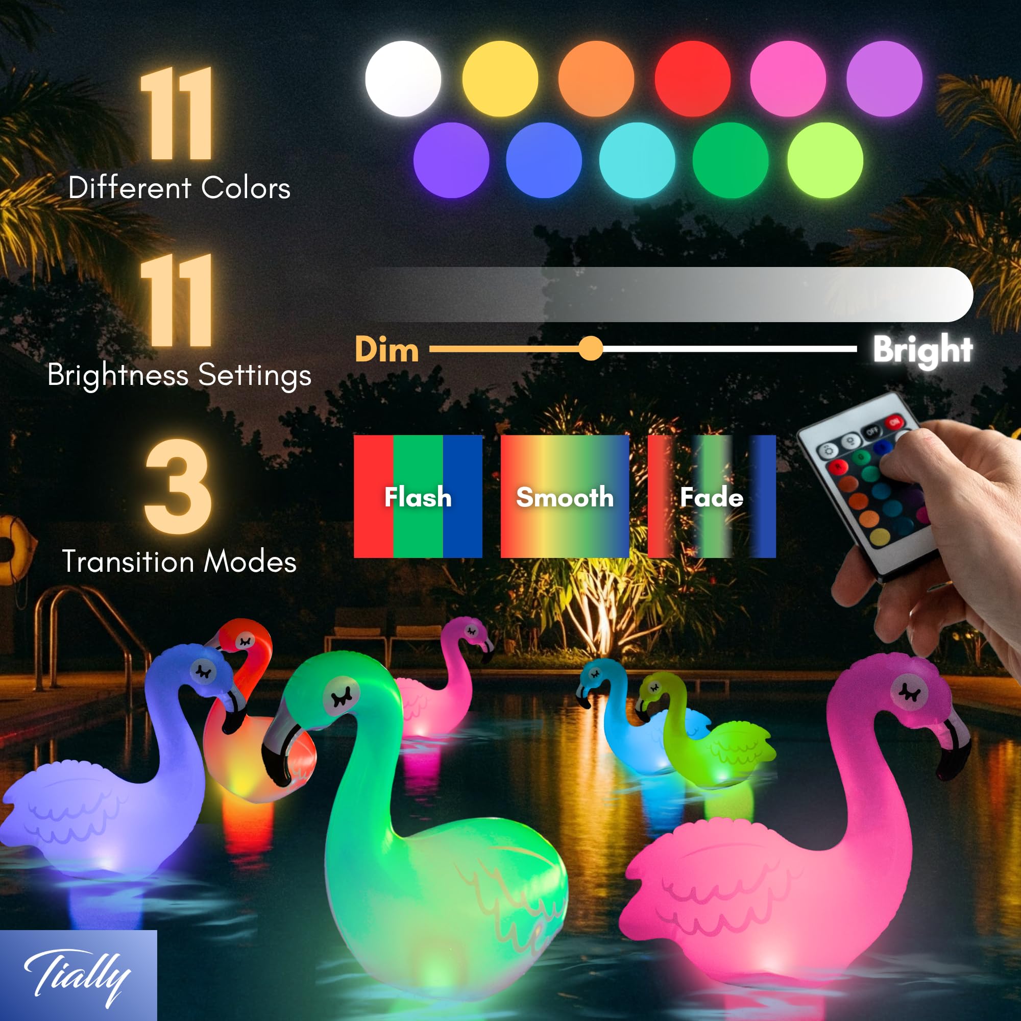 TIALLY pair of flamingos floating together illustrating party-ready mood lighting