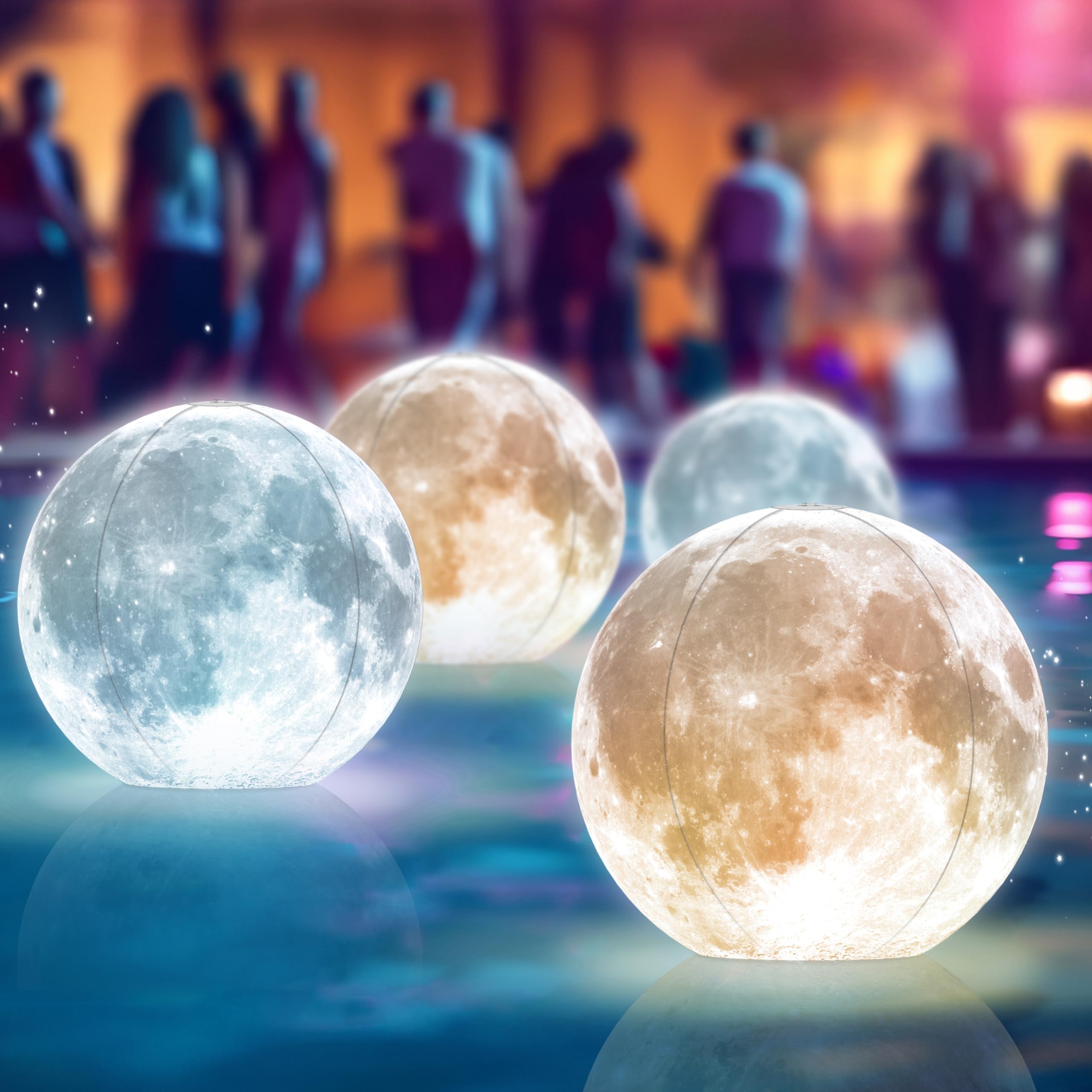 TIALLY floating pool lights front view showing four moon balls creating ambiance