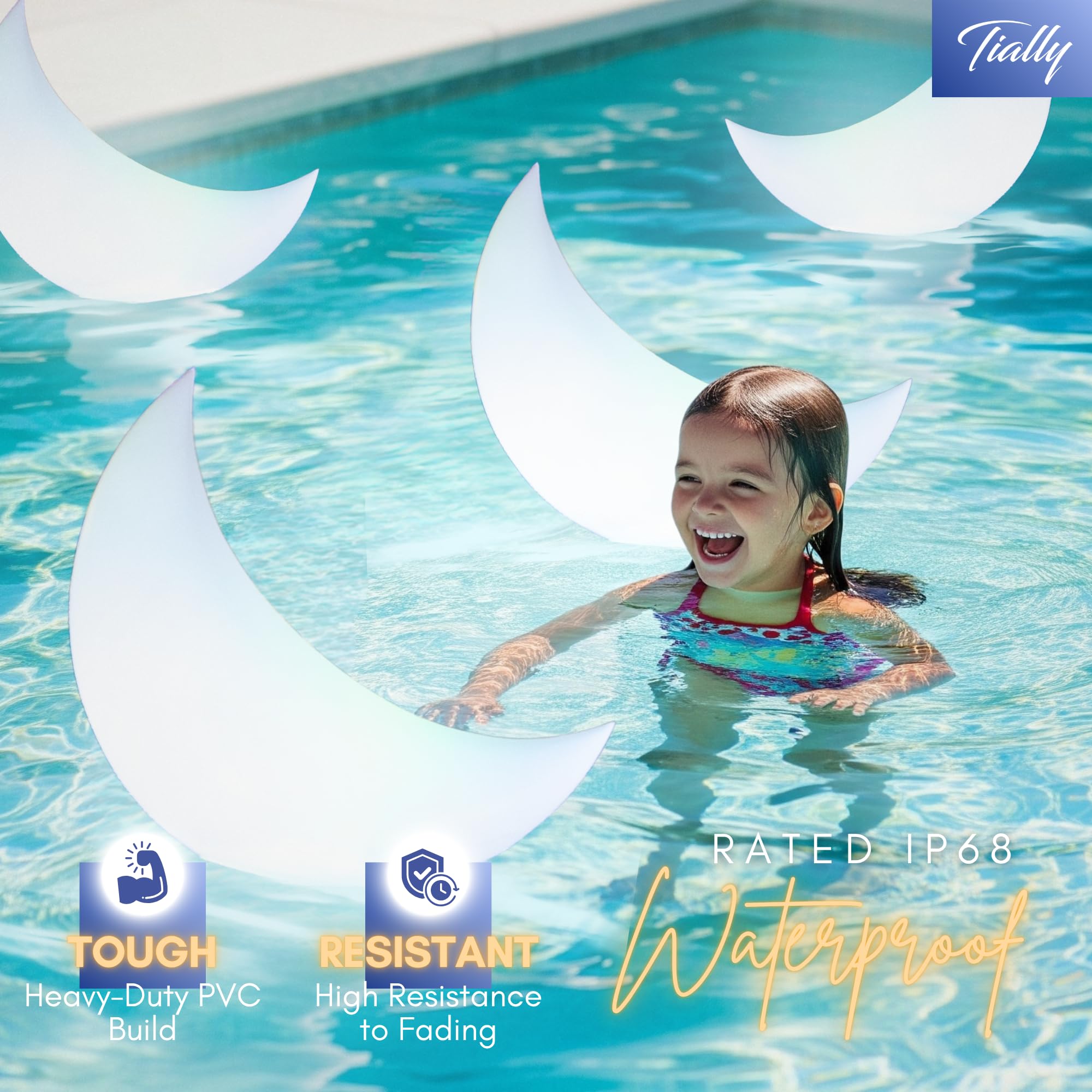 TIALLY crescent moons in pool at a party, elevates outdoor entertaining mood