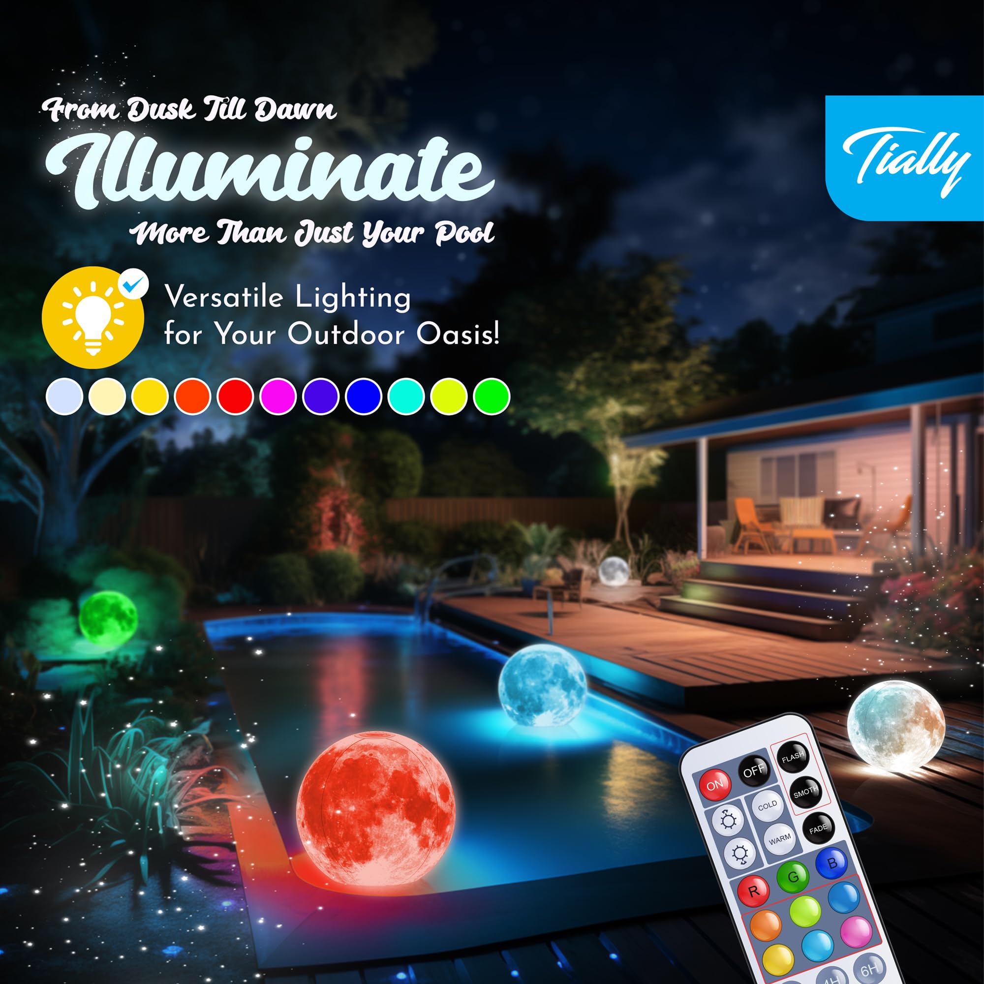 TIALLY moon balls on patio at party offering decorative lighting