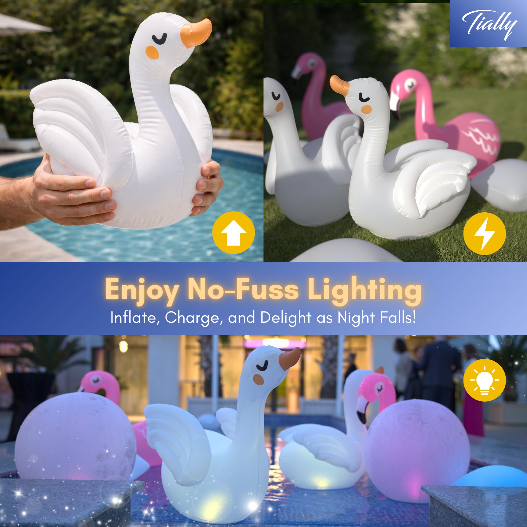 TIALLY swan used as wedding pool decor creating refined event atmosphere