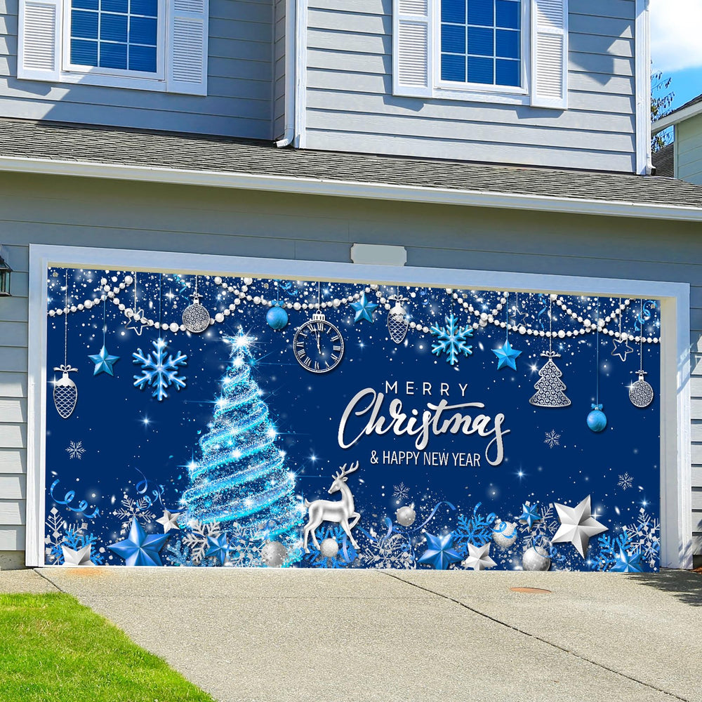 Tiamon banner with holiday lights showing how it complements exterior decorations