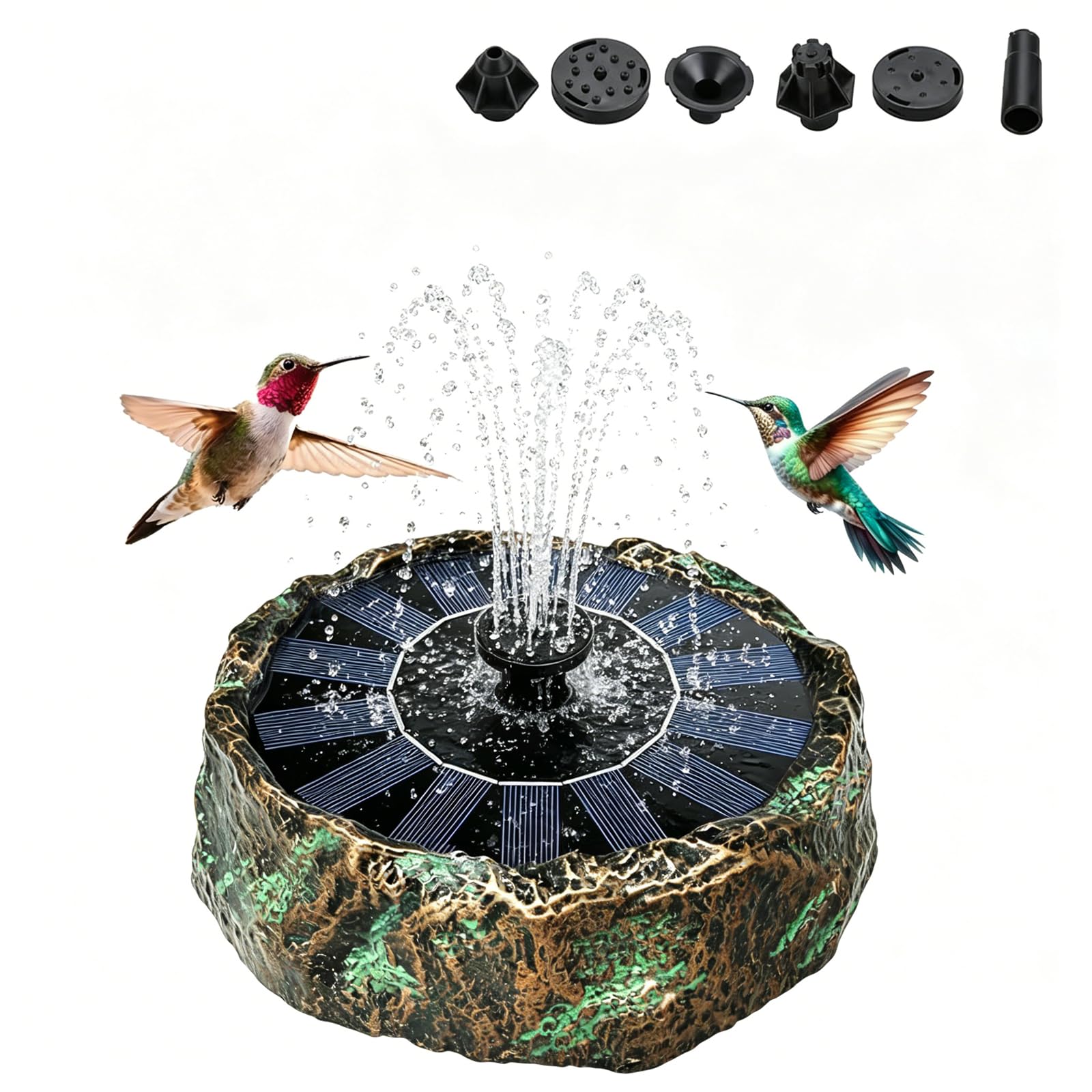 TIANCENTRAL H front view showing bronze faux-stone fountain, durable outdoor decor