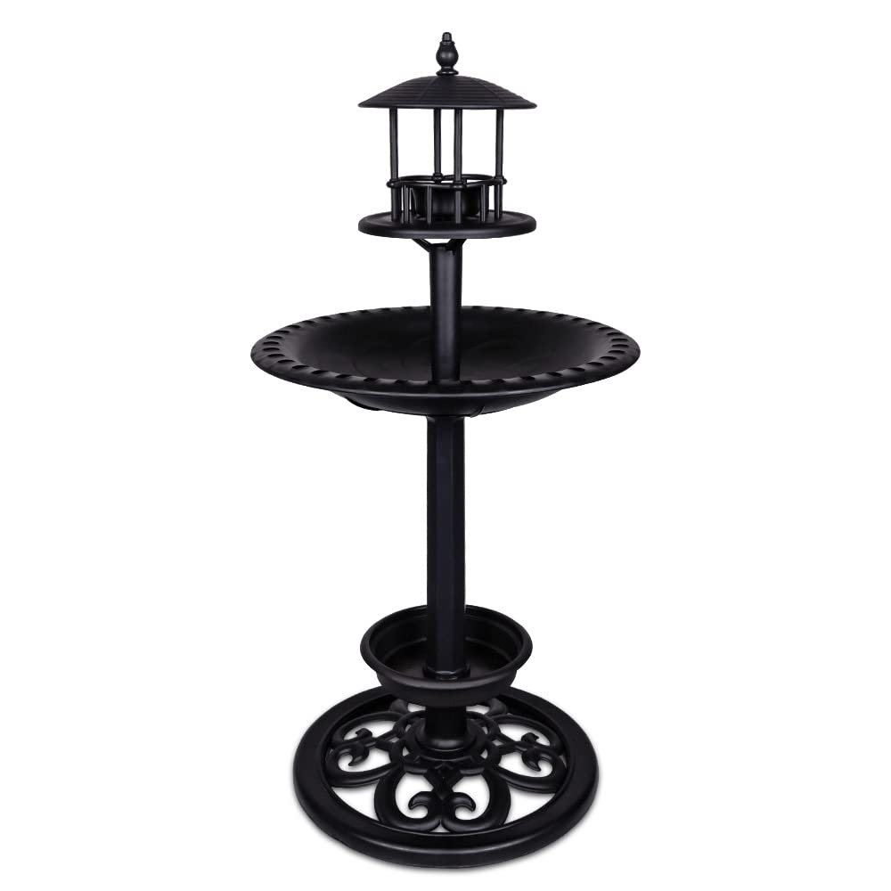 TIANCENTRAL H front view of black bird bath showing elegant shape and durability