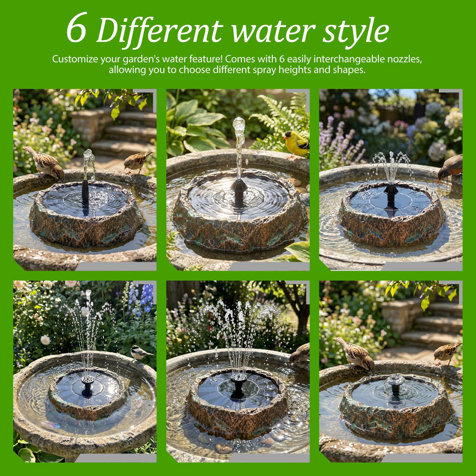 TIANCENTRAL H six interchangeable nozzles displayed, customization benefit