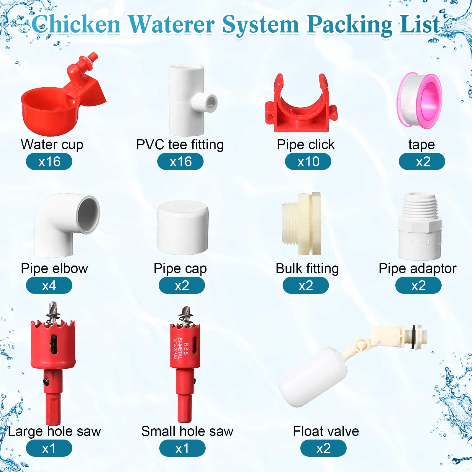 Tiangrid chicken water cup close-up showing nipple action and cleaner water delivery
