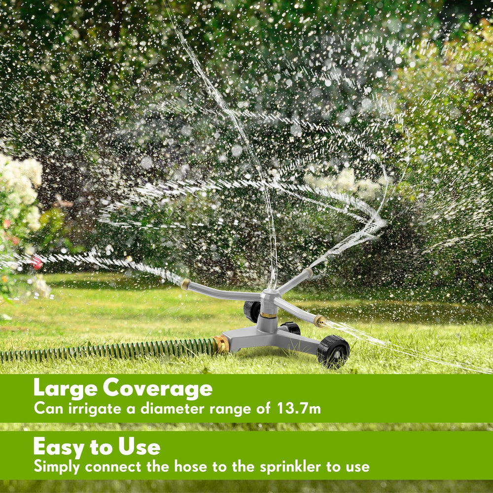 Tiangrid sprinkler held in hand for scale showing compact, sturdy metal construction
