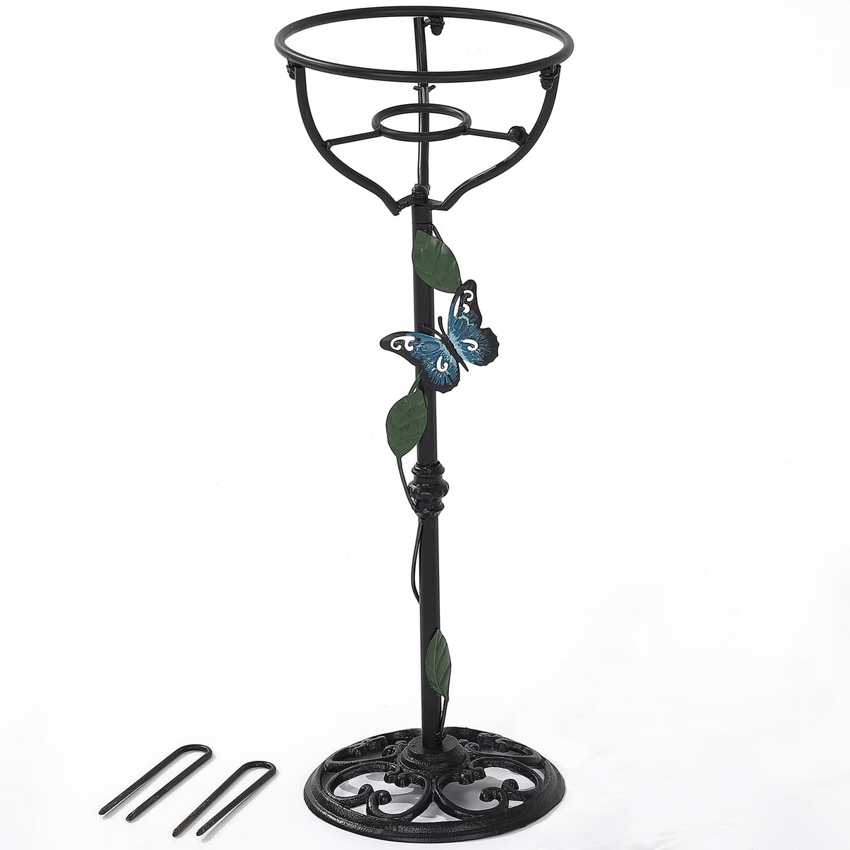 TICKCACY front view of the cast iron gazing globe stand showing elegant design and balance