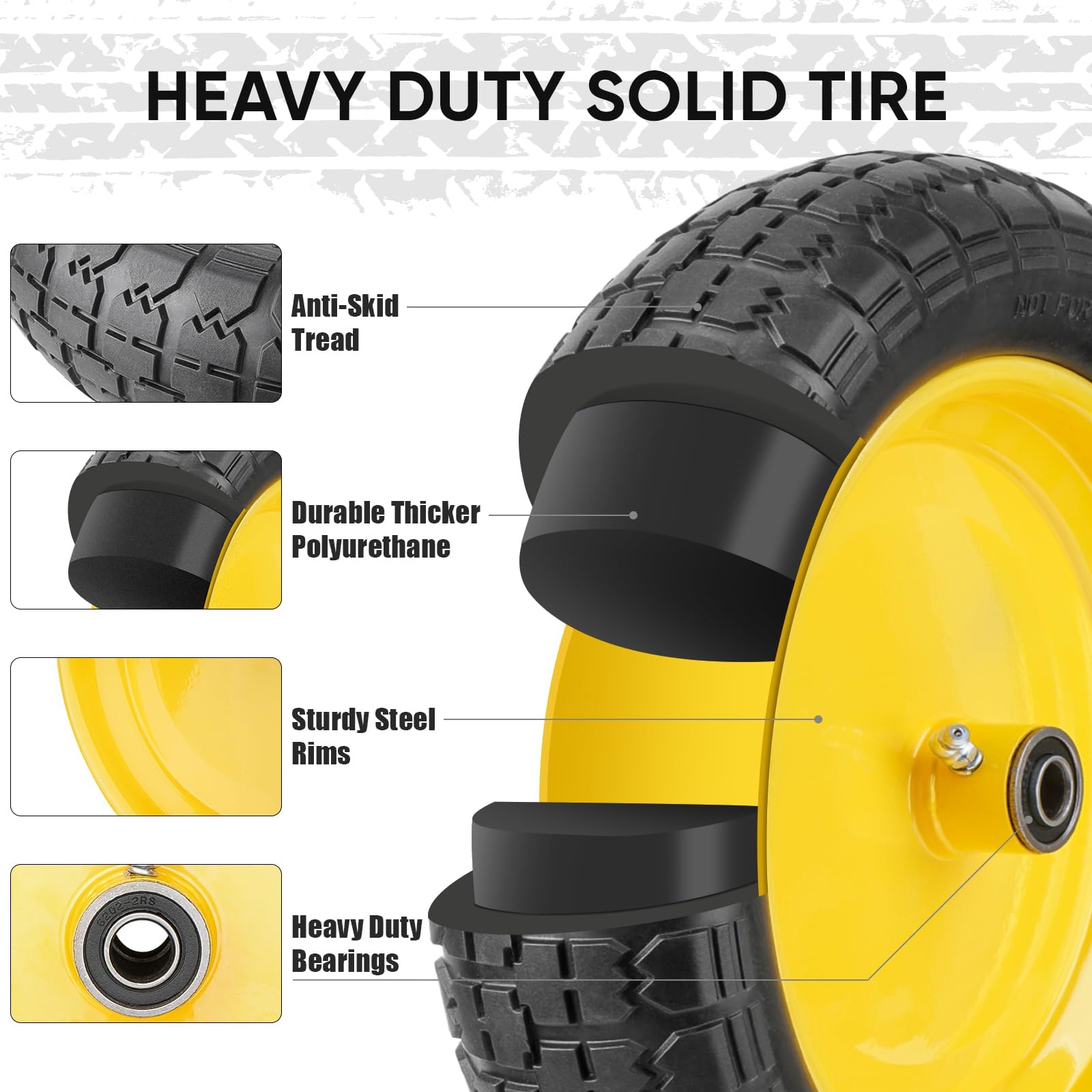 TICONN close-up of non-slip tread pattern showing better traction on rough ground