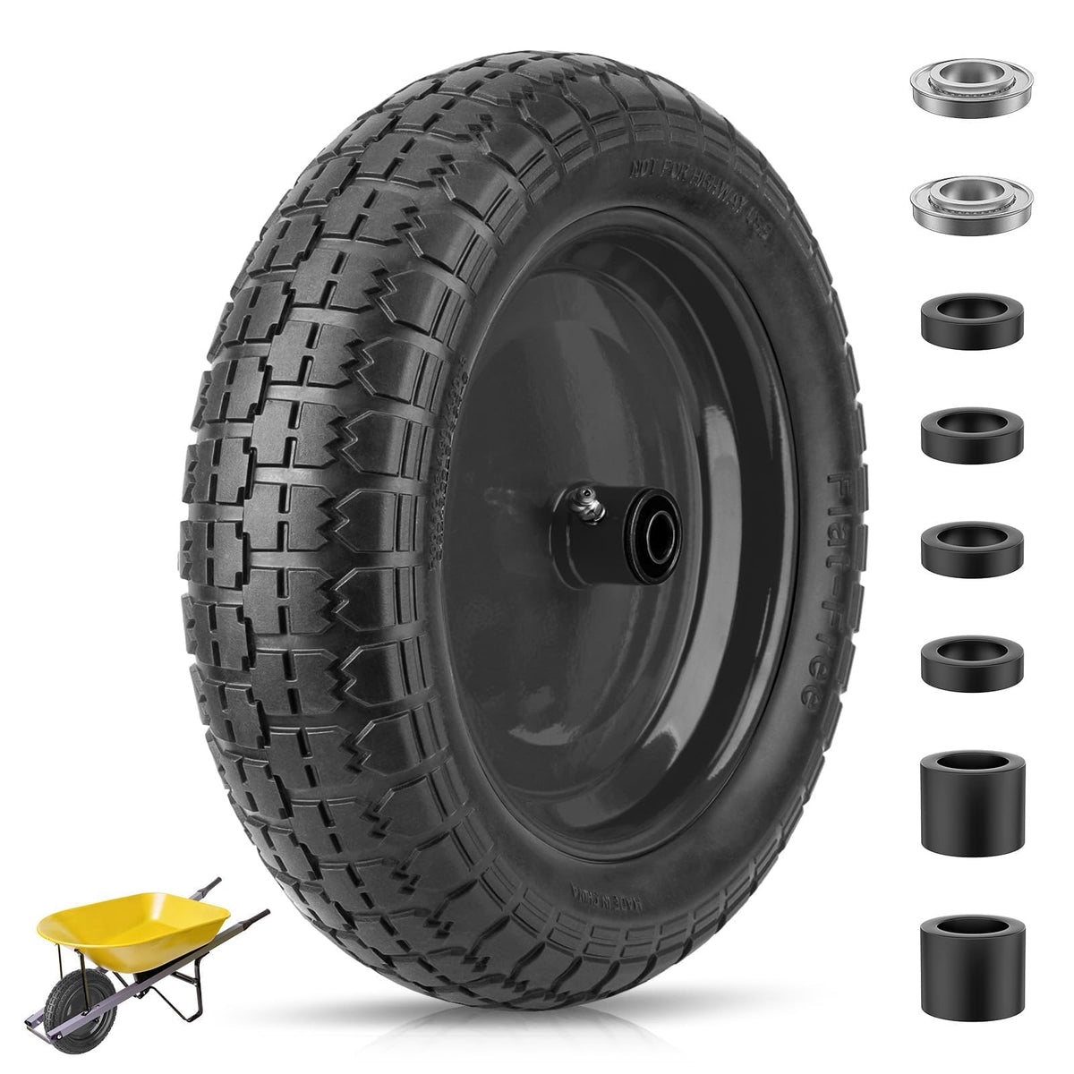 TICONN front view of complete wheel assembly showing durable tread and steel rim, reliable hauling