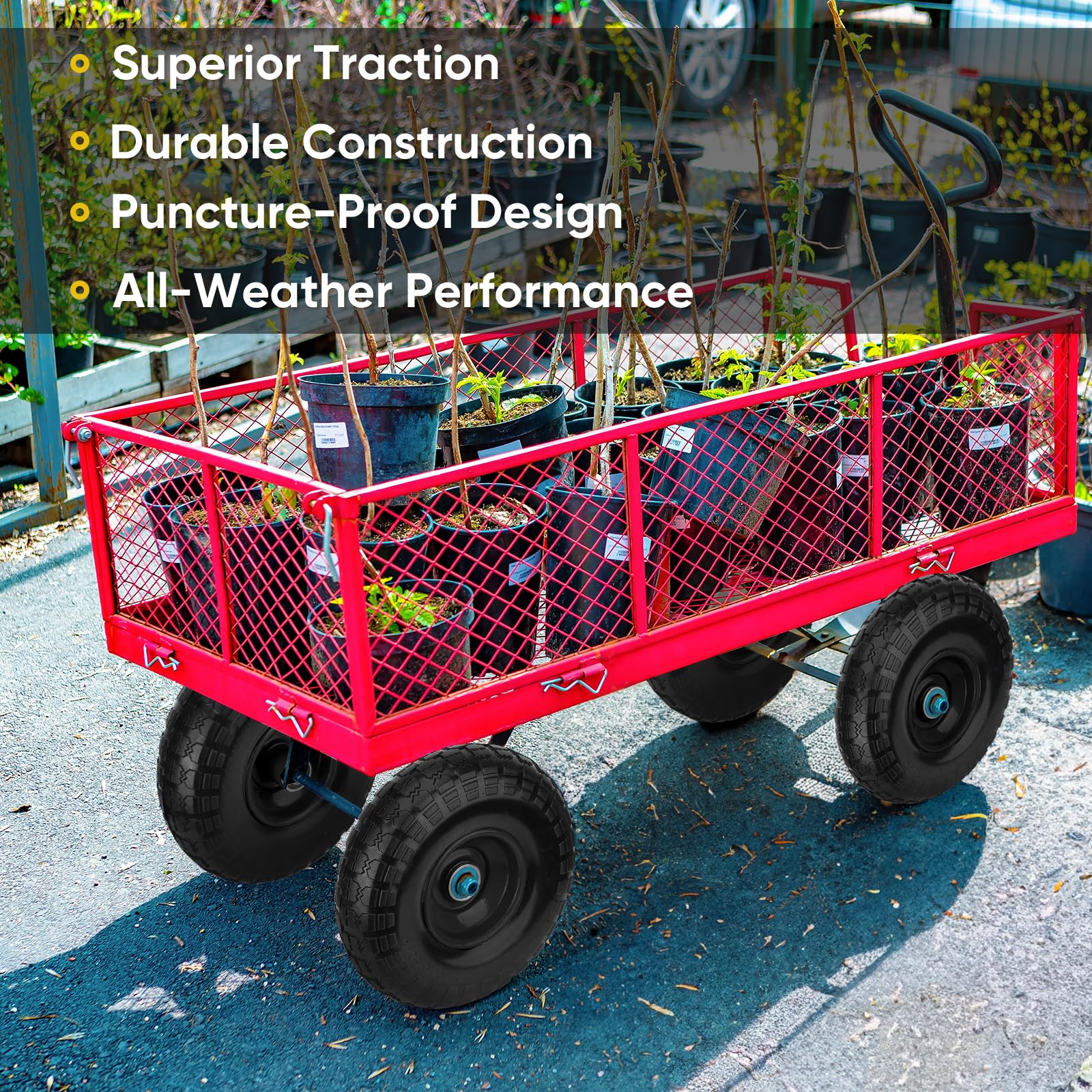 TICONN mounted on wheelbarrow demonstrating easier hauling and no flats