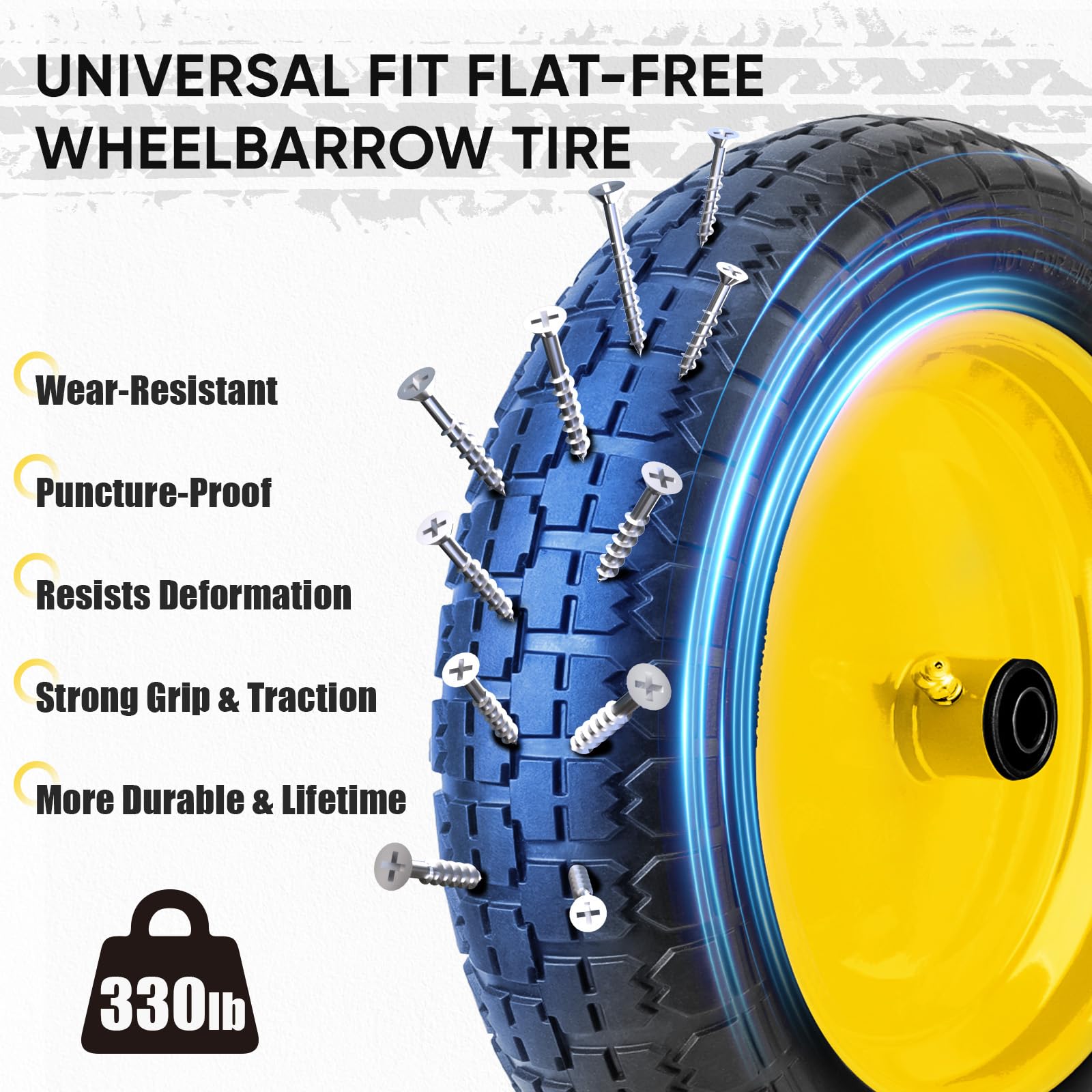 TICONN wheel mounted on wheelbarrow demonstrating puncture-free hauling advantage