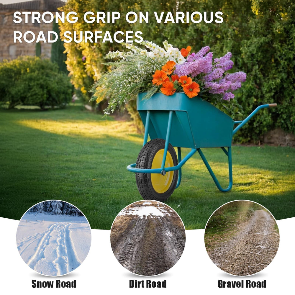 TICONN wheel installed on wagon in yard demonstrating rugged outdoor use