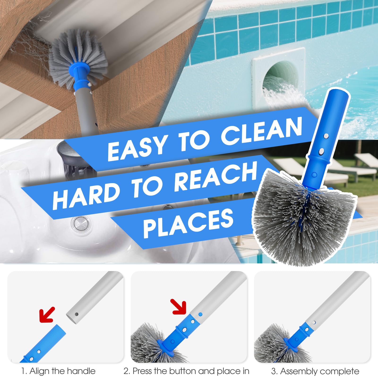 TidyMister brush scrubbing a pool wall removing algae for improved surface cleanliness