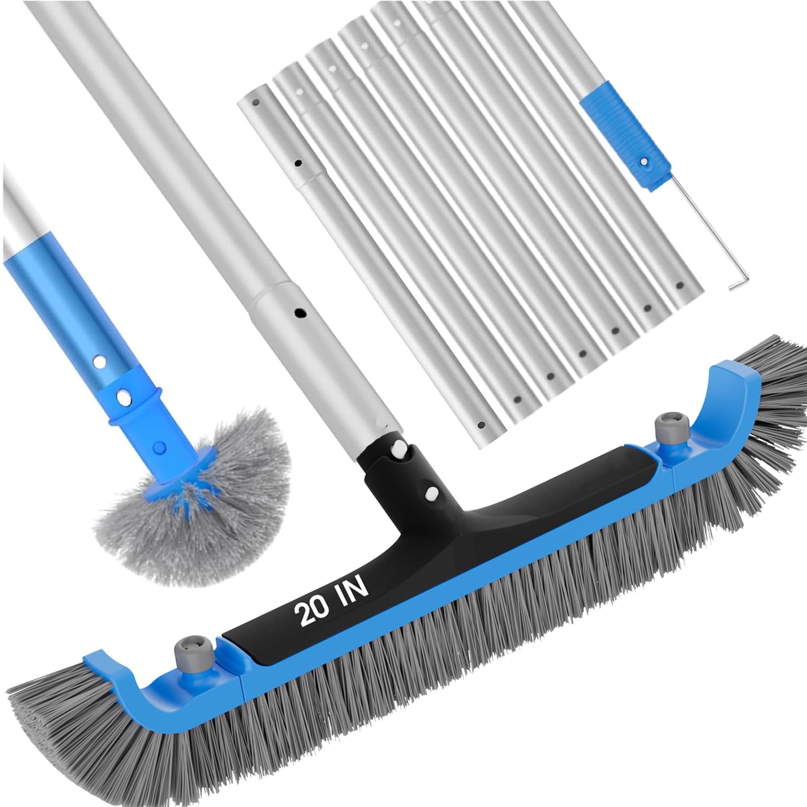 TidyMister front view of 20-inch brush and pole showing full cleaning kit benefit