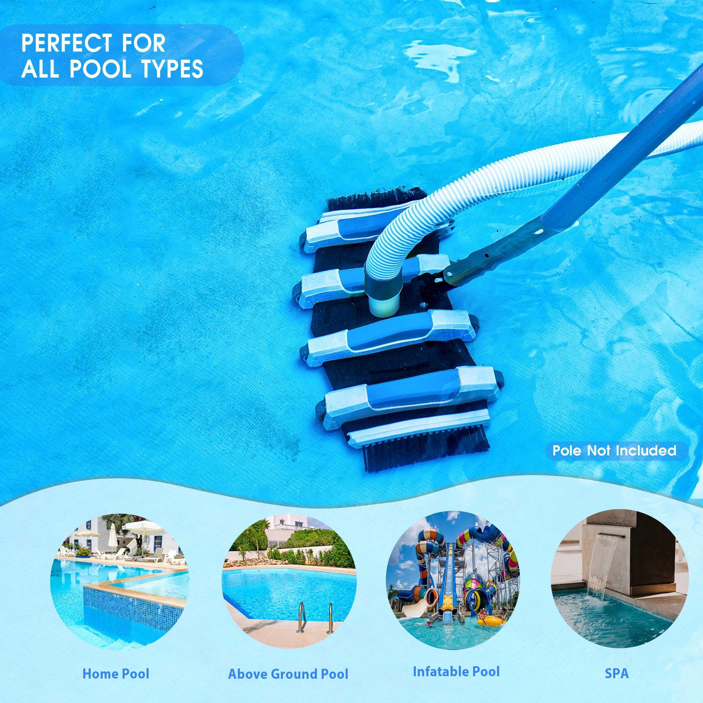 TidyMister vacuum head in pool removing leaves and settled grit
