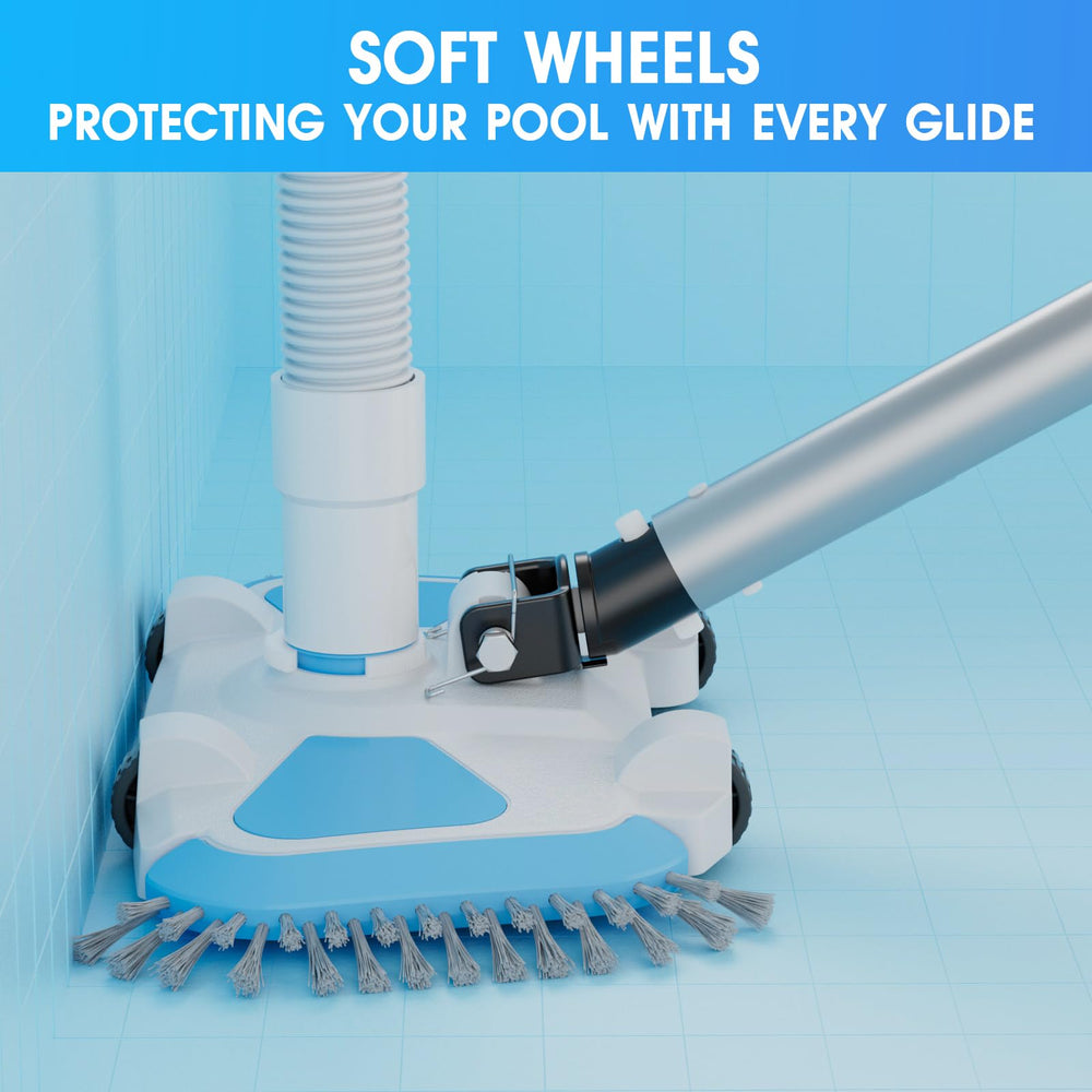 TidyMister vacuum head cleaning pool floor showing thorough debris pickup
