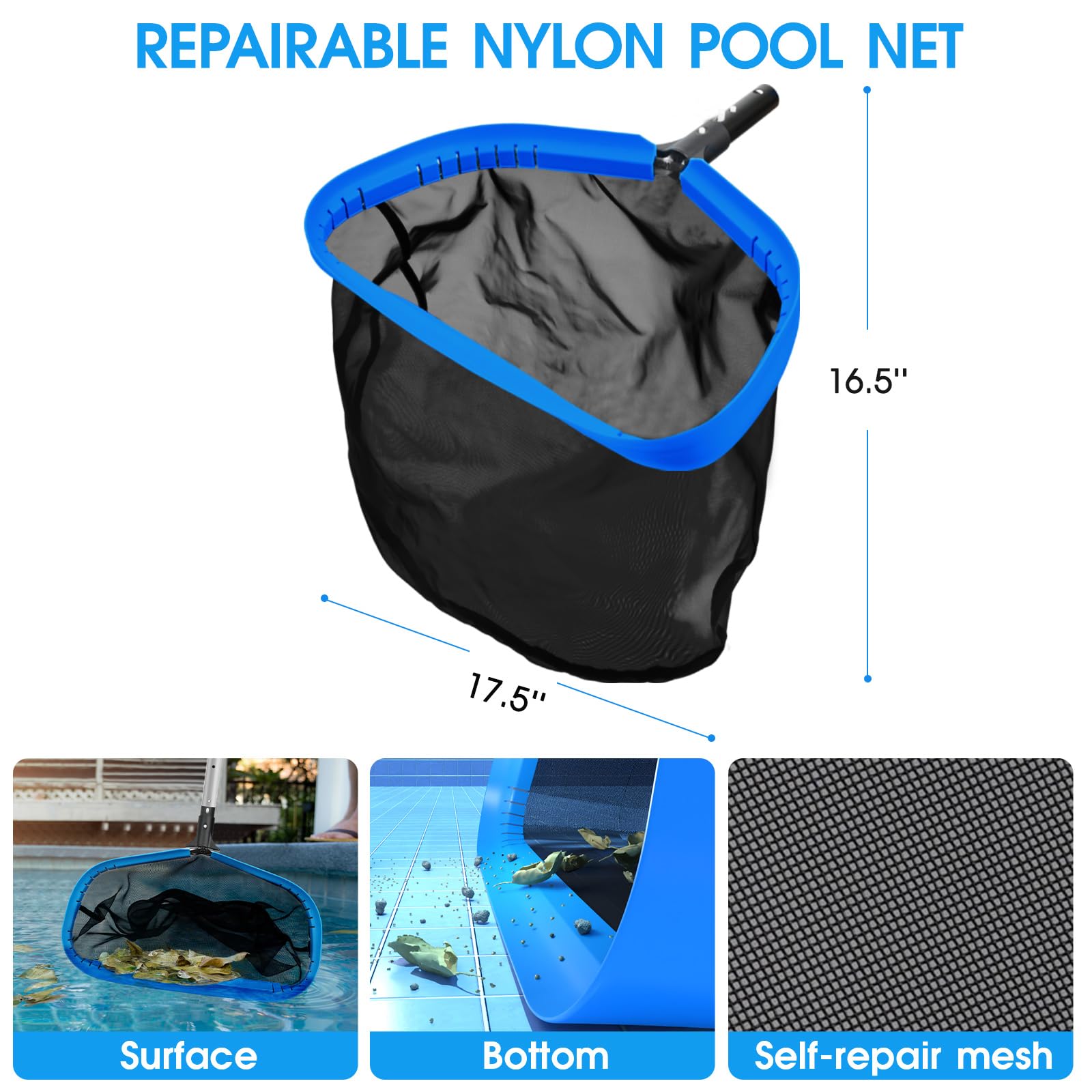TidyMister repairable 18-inch net close-up showing strong nylon mesh and longevity
