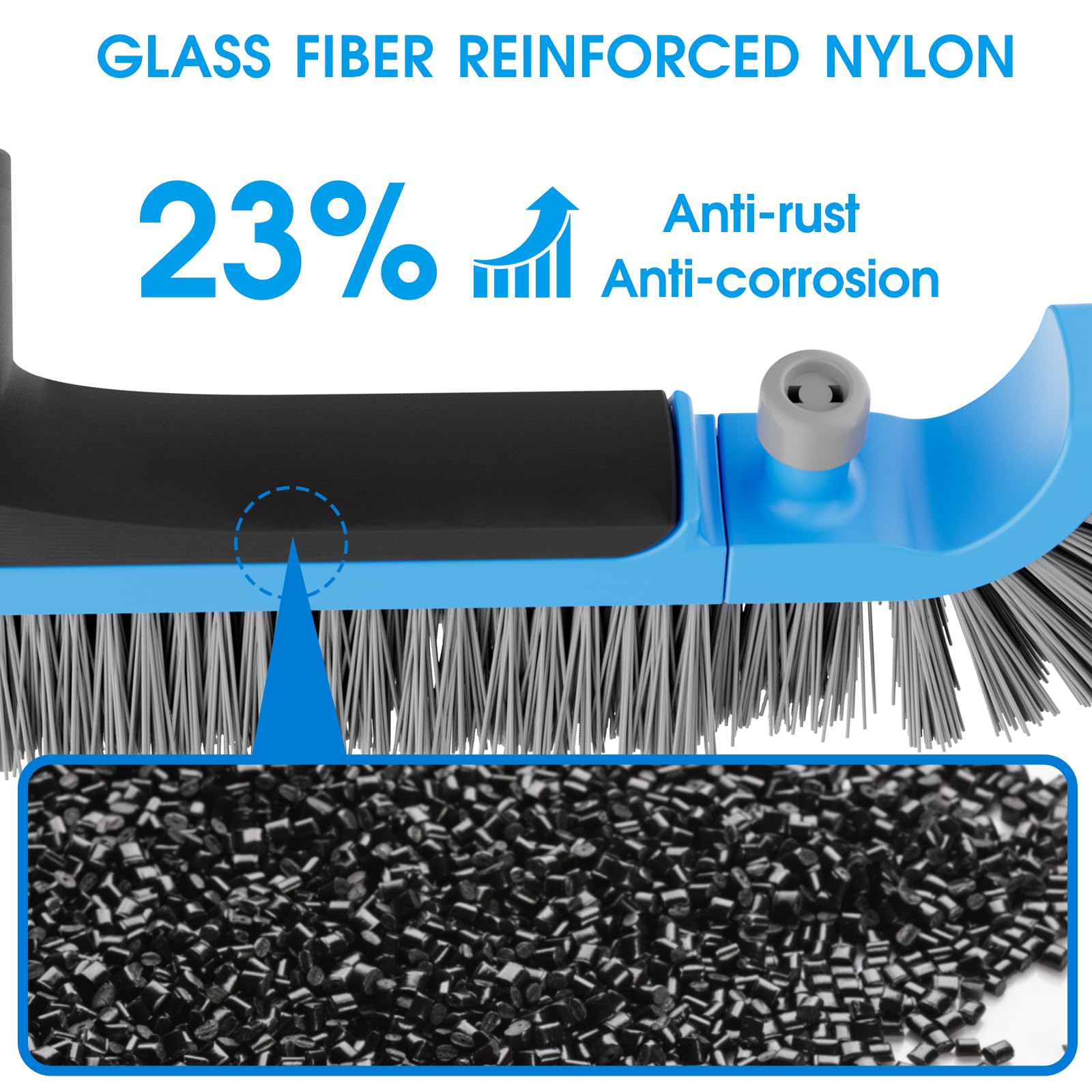 TidyMister brush beside pool ladder showing scale and wide 20-inch coverage