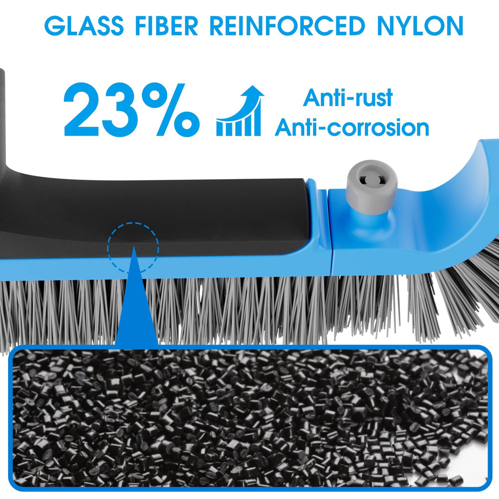 TidyMister brush beside pool ladder showing scale and wide 20-inch coverage