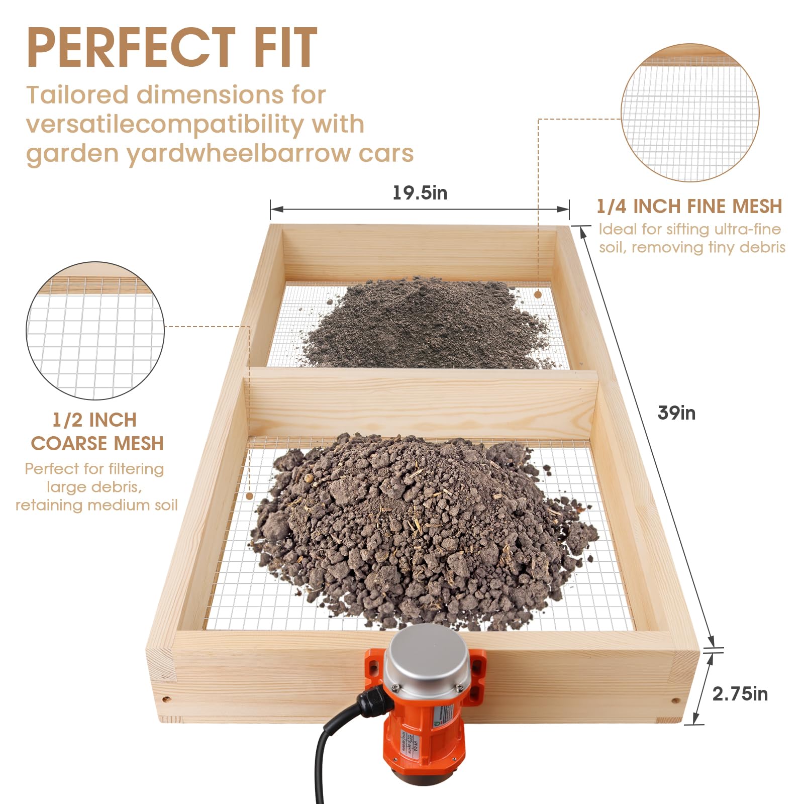 TIEBOLA close-up of wooden divider and two mesh sizes, prevents mixing and simplifies switching