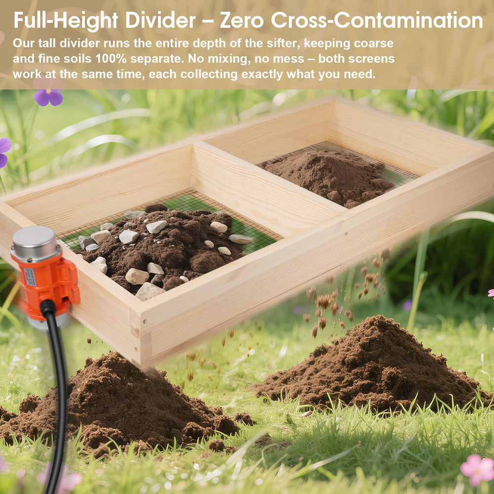 TIEBOLA screening showing fine soil separated from coarse clumps, refines compost and potting mix