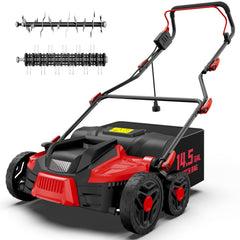 TIECTOWN front view showing 16-inch dethatcher for quick yard cleanup