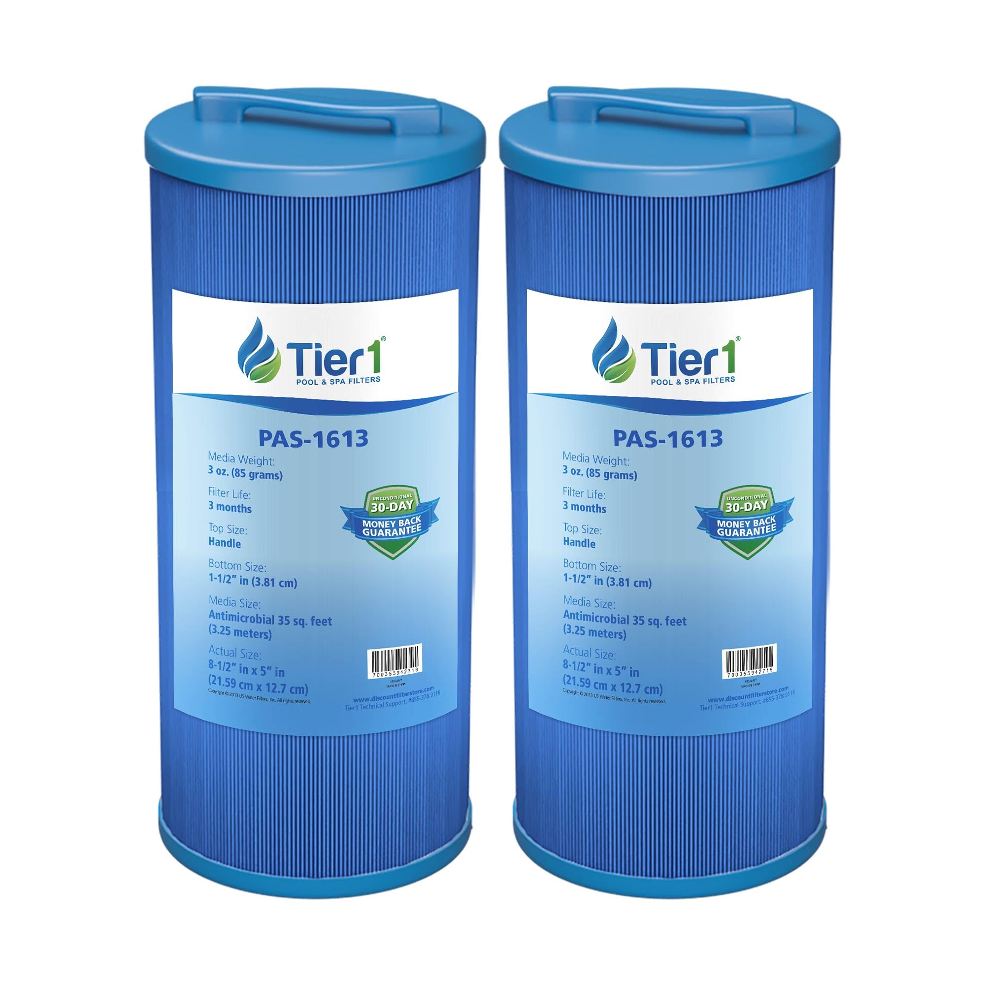 Tier1 front view of packaged replacement filters showing product and benefits