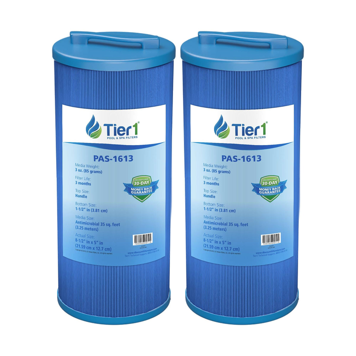 Tier1 front view of packaged replacement filters showing product and benefits
