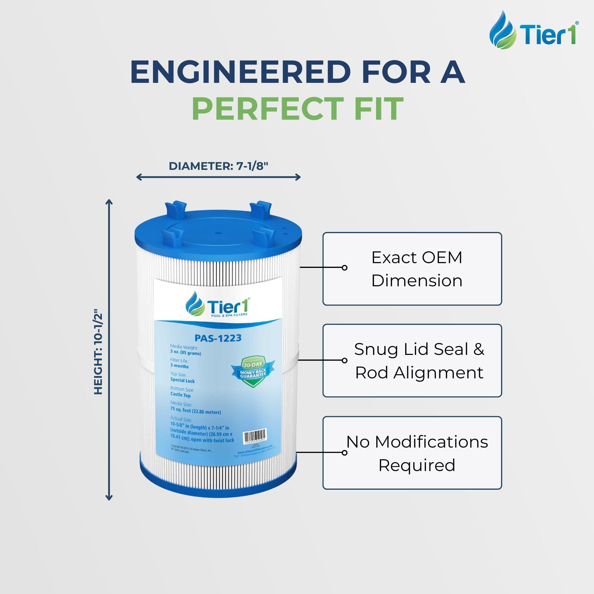 Tier1 filter beside hot tub illustrating easier maintenance and cleaner water
