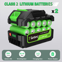 tietoc two 4000mAh batteries and charger displayed for extended cordless runtime