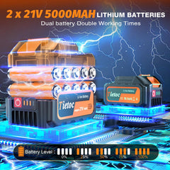 tietoc two 5.0Ah batteries and fast charger for long runtime and quick recharge benefit