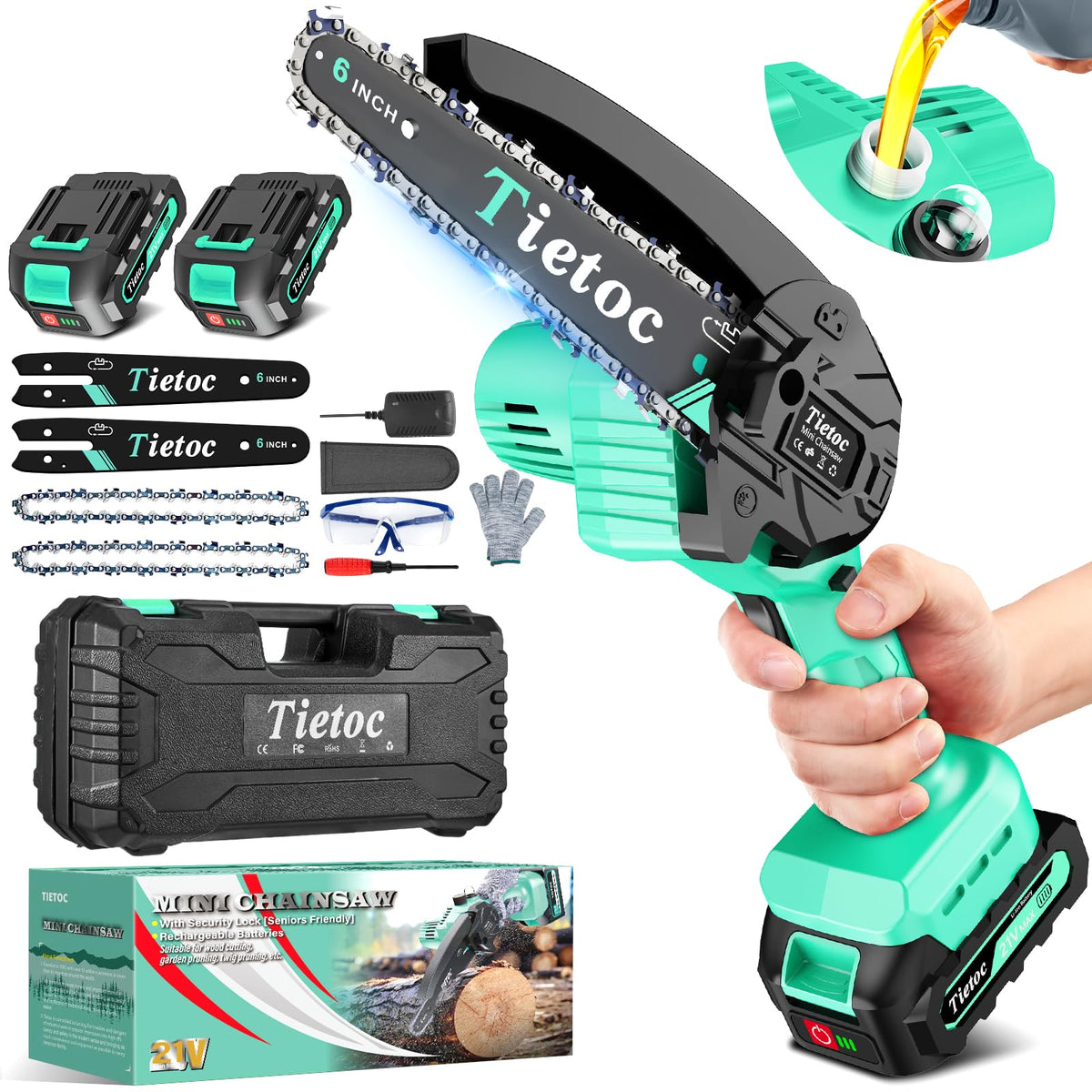 tietoc mini chainsaw front view showing compact design and portability benefit