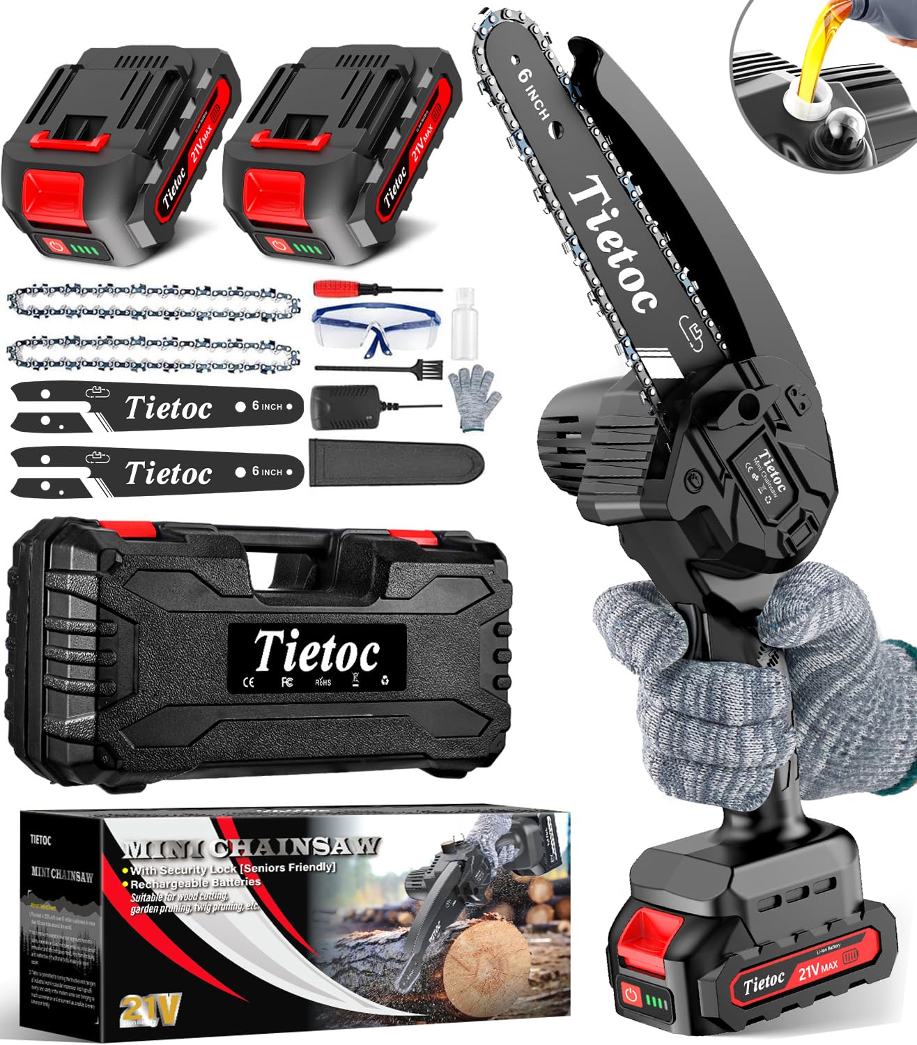 tietoc mini chainsaw front view showing compact design and portability