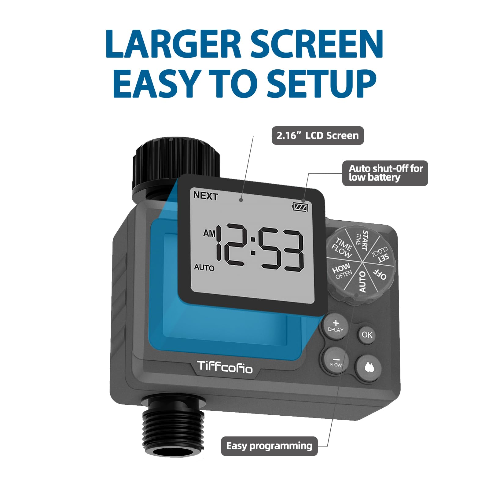 Tiffcofio close-up of dial and display for quick programming and clear readout