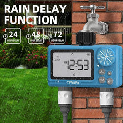 TiFFCOFiO attached to outdoor faucet demonstrating easy tool-free installation