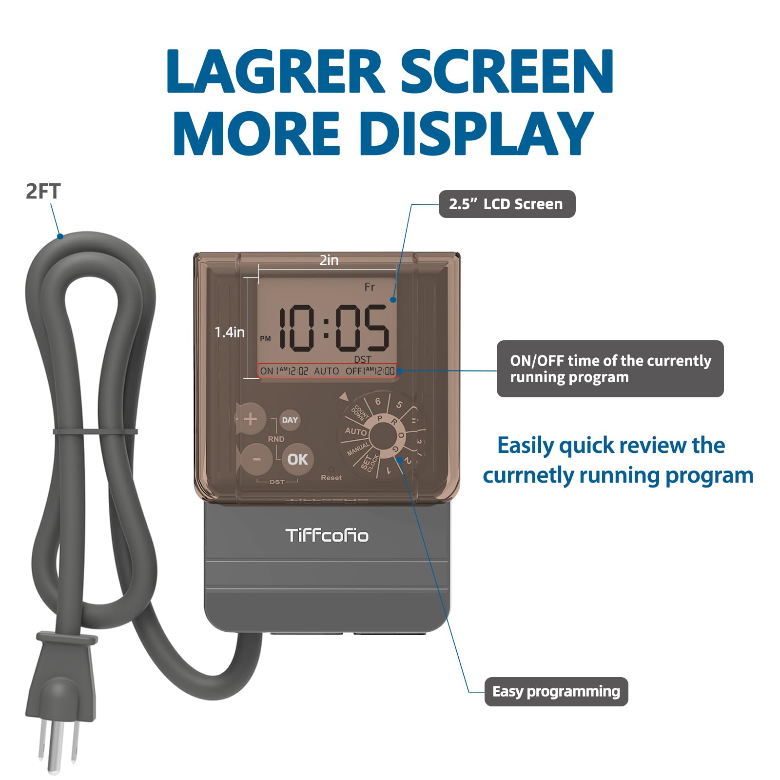 Tiffcofio dial close-up illustrating simple rotate-to-select programming for faster setup