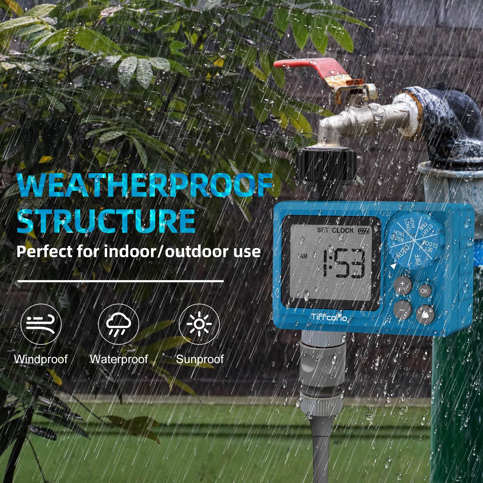 Tiffcofio manual mode button in use for on-demand watering