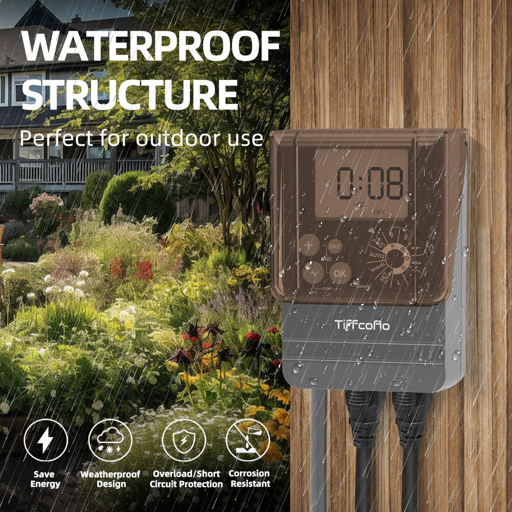 Tiffcofio outlets with waterproof cover protecting connections from rain and splashes