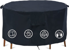 TIFILE front view of 74 inch round cover protecting patio table and chairs