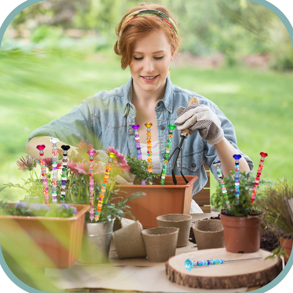 Tigeen assembled stakes in flower pot showing finished look to brighten containers