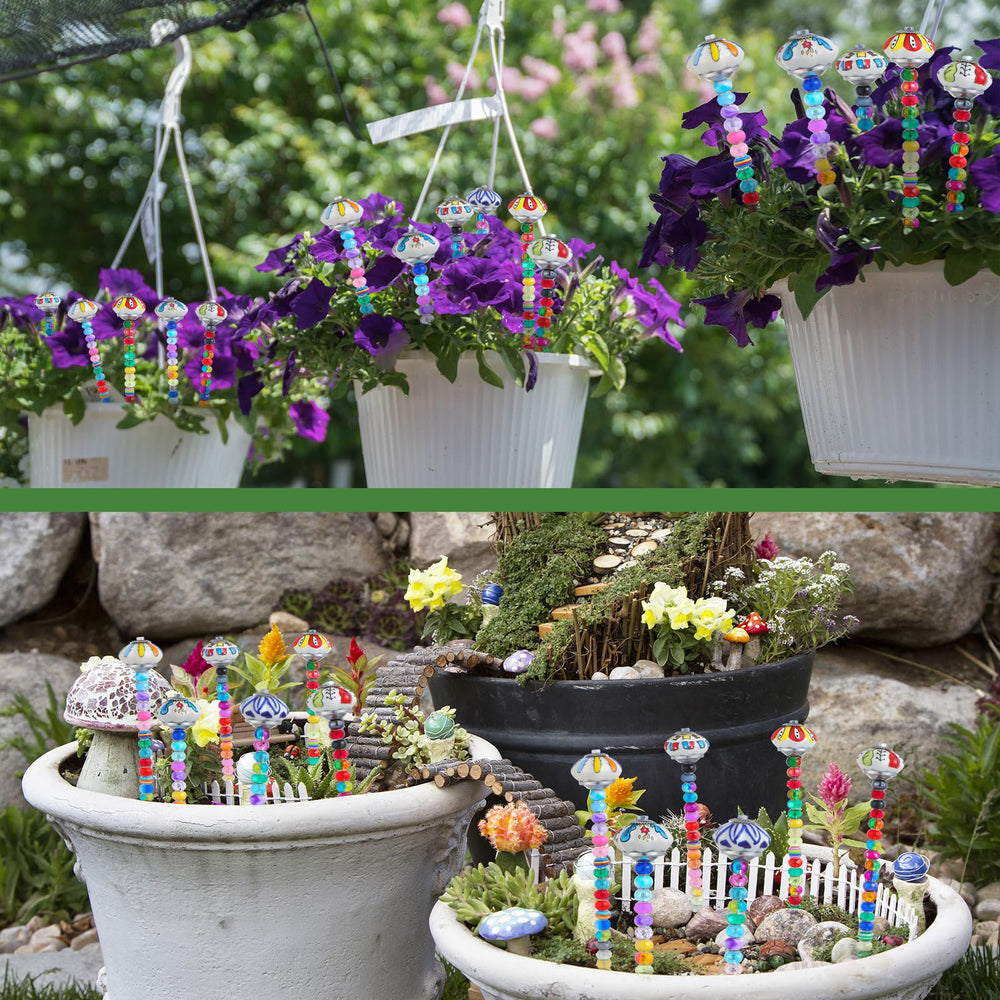 Tigeen multiple beaded wands along a garden border showing coordinated outdoor enhancement