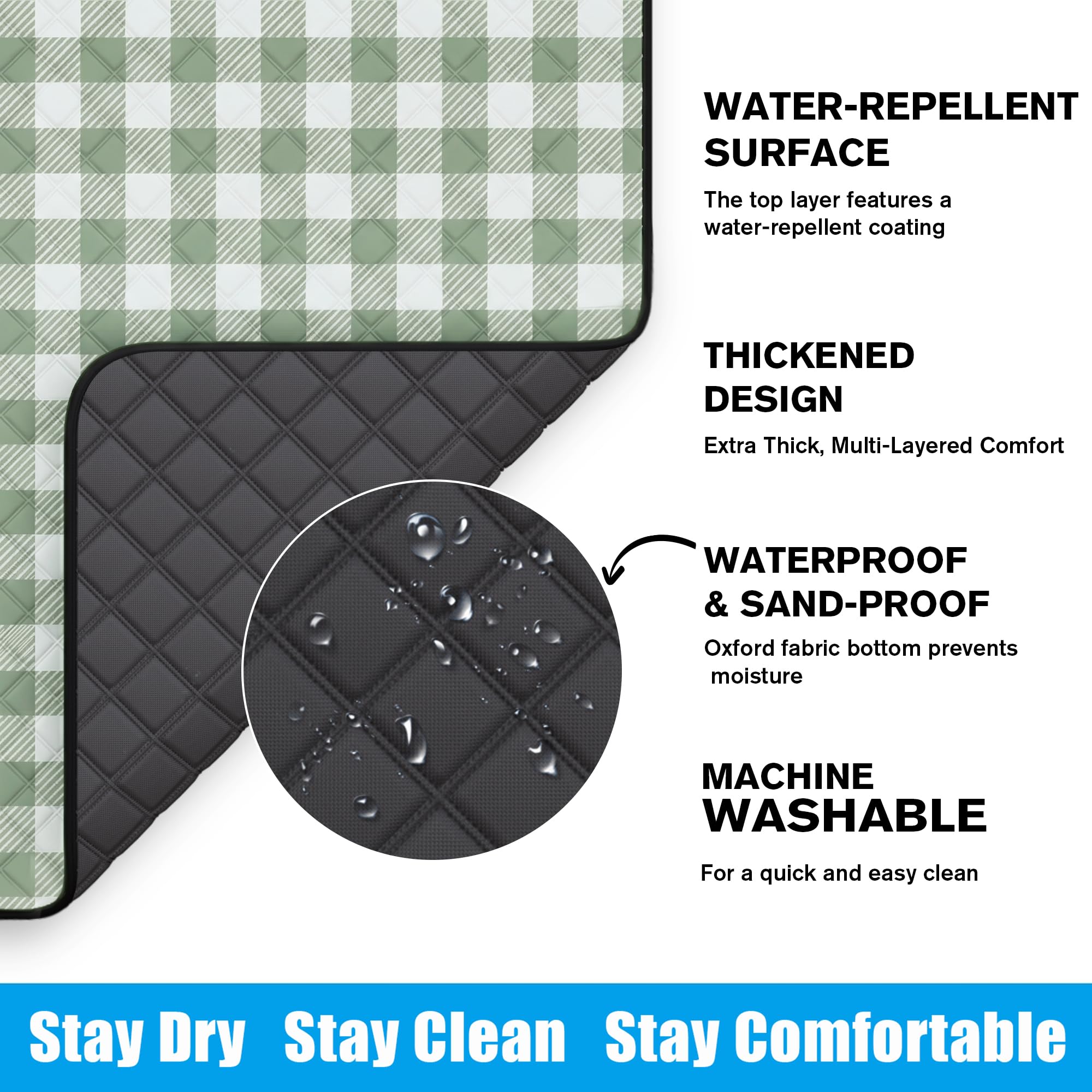TigeJoy waterproof backing detail protecting from damp ground benefit