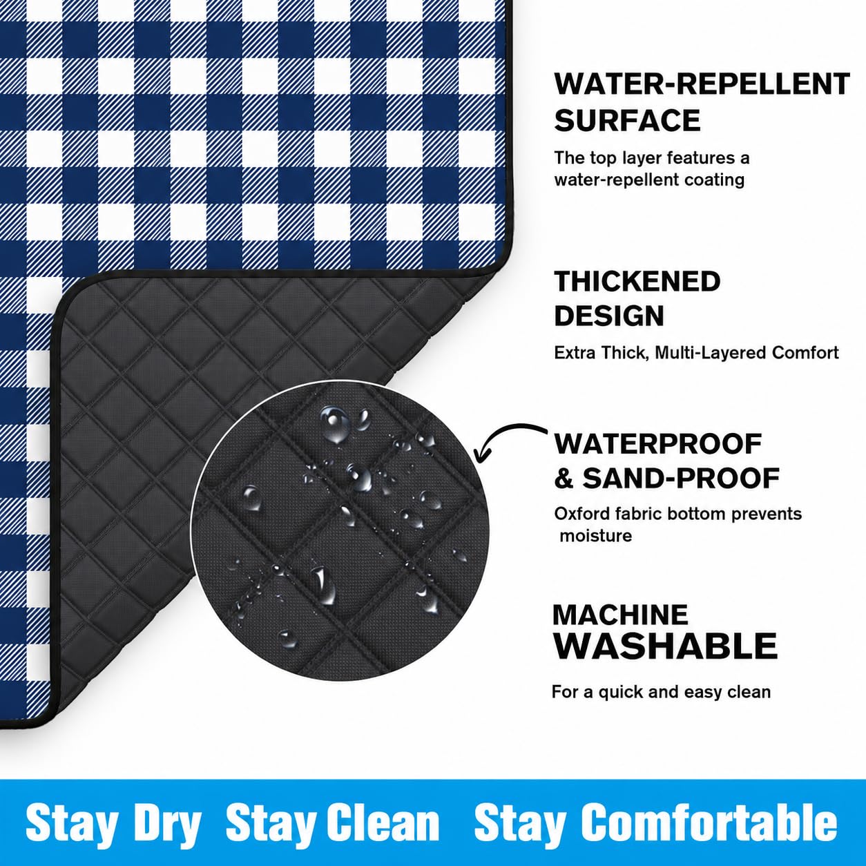 TigeJoy waterproof backing detail blocking moisture from ground