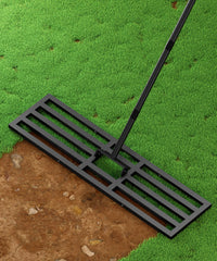 Tigerden front view of 44x10 inch lawn leveling rake showing full head benefiting faster coverage