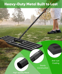 Tigerden rake in use smoothing soil and filling divots to create even lawn surfaces