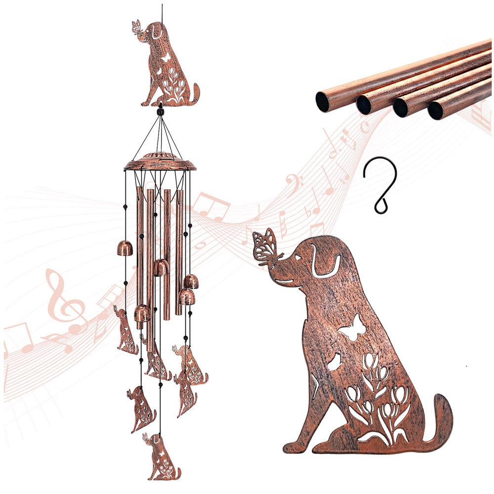 TIGGSY front view of dog wind chime showing decorative detail and charm