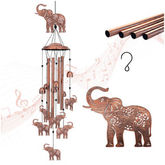 TIGGSY front view of elephant wind chime showing antique bronze finish and balanced design