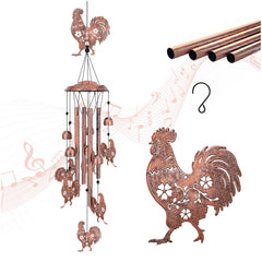 TIGGSY chicken wind chime front view showing antique bronze finish and rooster silhouette, decorative appeal