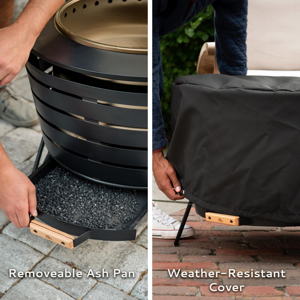TIKI removable ash pan removed for easy cleanup and fast ash disposal